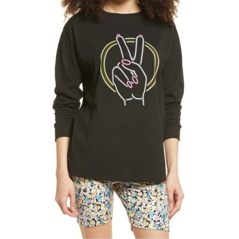 NWT! BP. Nordstrom Black Longsleeve Neon Peace Graphic Shirt 1X